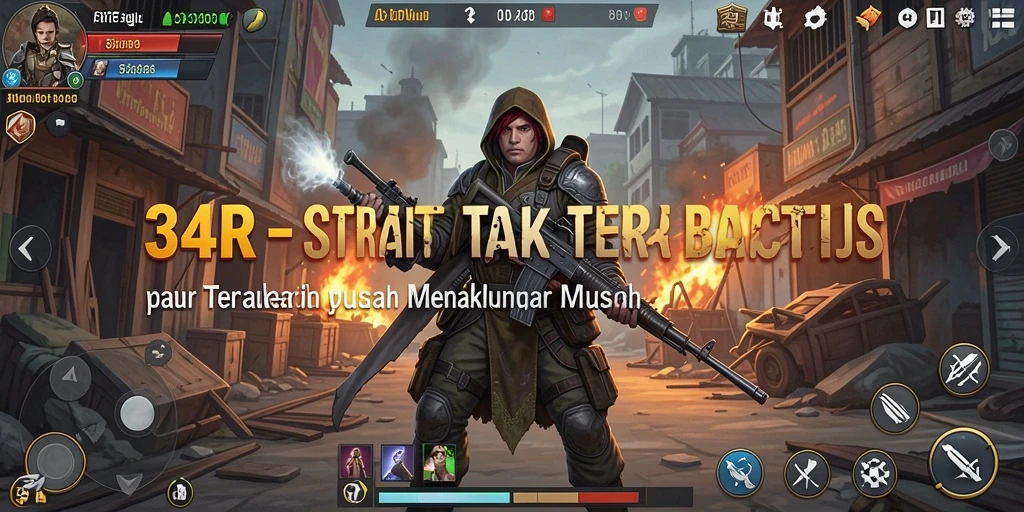 Screenshot menampilkan aksi pertempuran strategi di 34R.