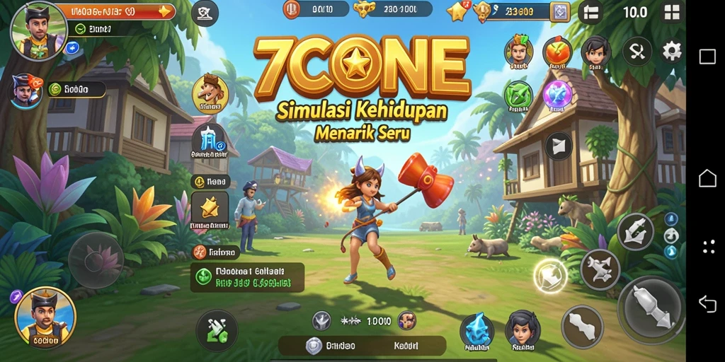 Tangkapan layar gameplay 7CONE yang menunjukkan interaksi karakter.