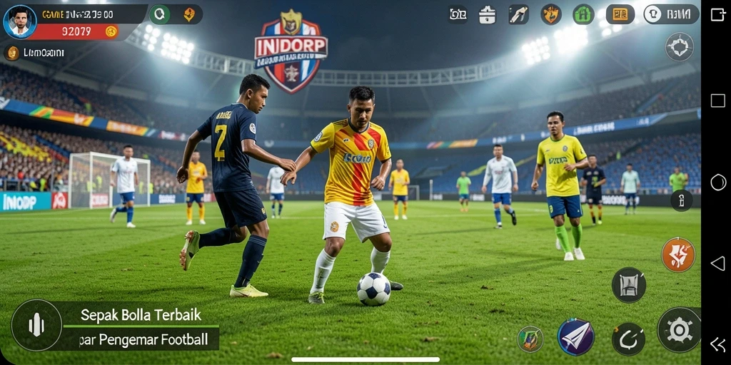 Screenshot INDORP menampilkan aksi seru di lapangan sepak bola.