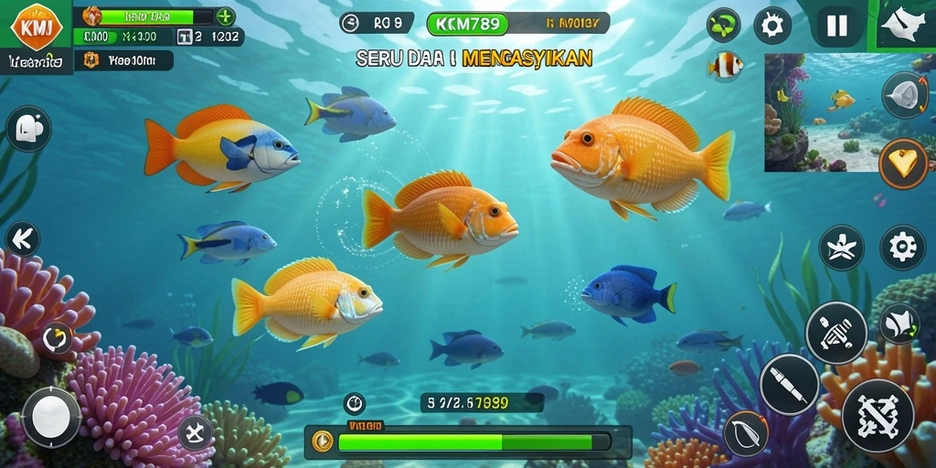 Tangkapan layar gameplay KM789 menampilkan aksi menembak ikan yang mendebarkan.