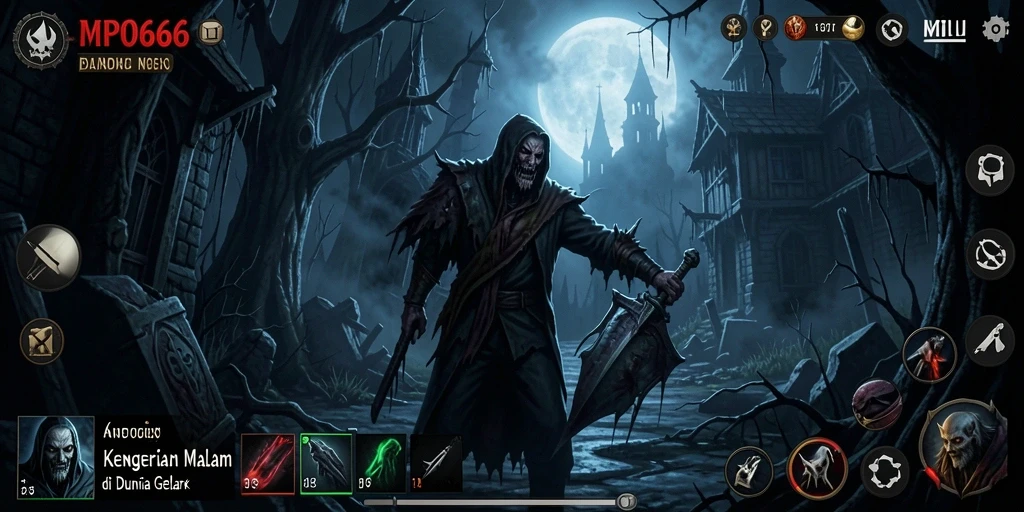 Screenshot MPO666 menampilkan gameplay menegangkan di dunia horor yang gelap.